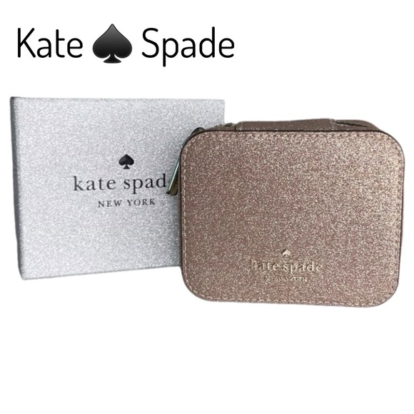 Kate Spade NWT Rose Gold Glitter Travel Jewelry Box with Glitter Gift Box - Picture 1 of 17
